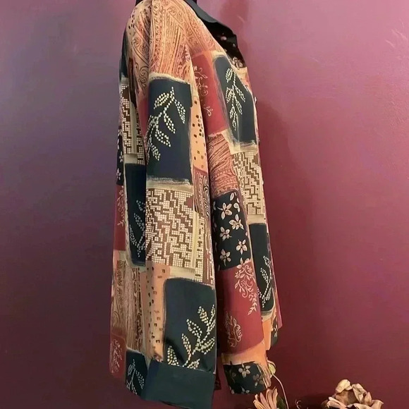 Draper’s & Damon’s Artsy Patchwork Blouse Women’s Petite Large Button Up - Picture 5 of 8